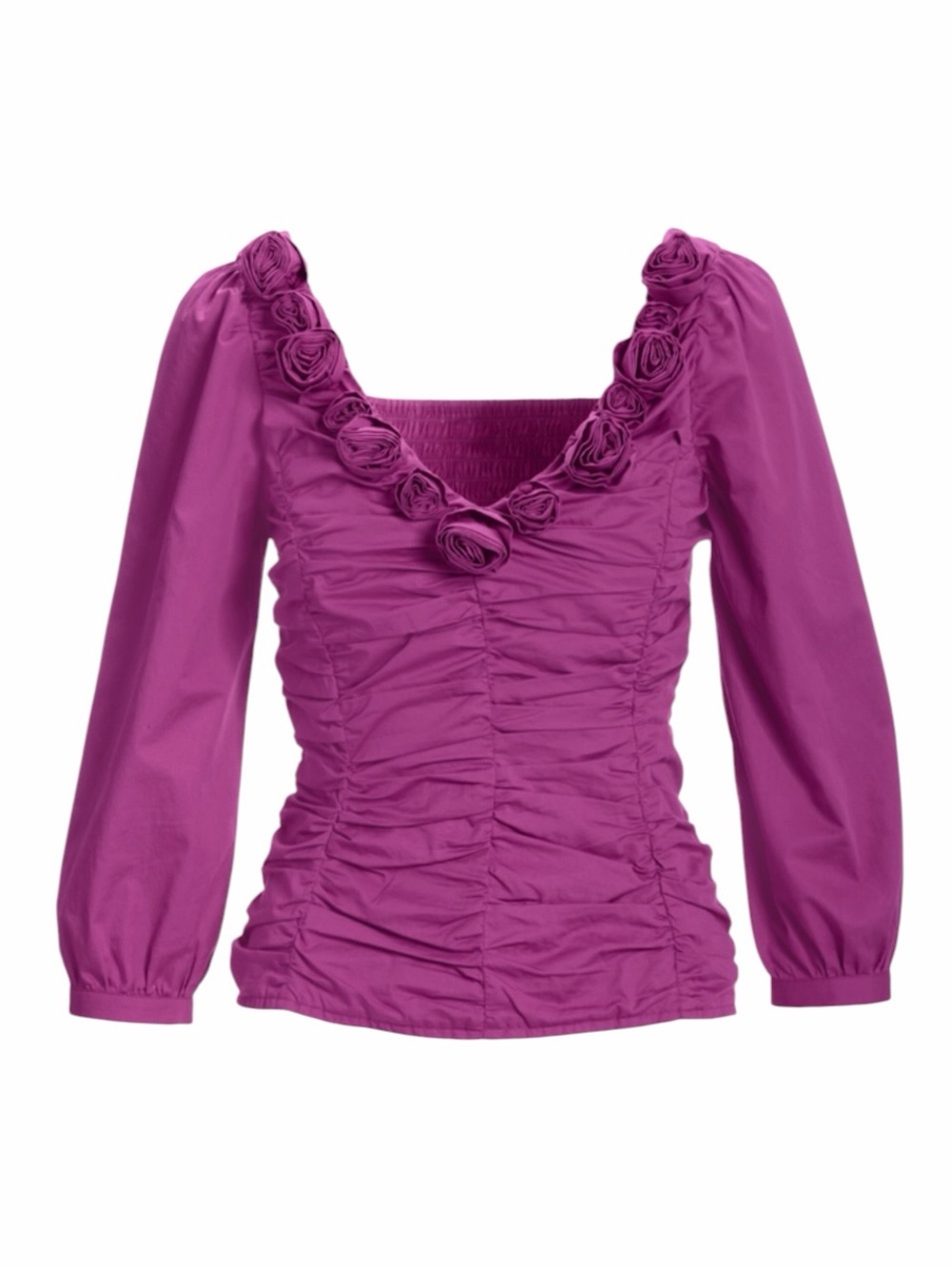 Boston Proper - NWT Fuchsia Pink Rosette Ruched Blouse Sz 16